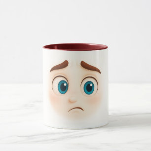 Worried blue eyes – anxious big mood face mug
