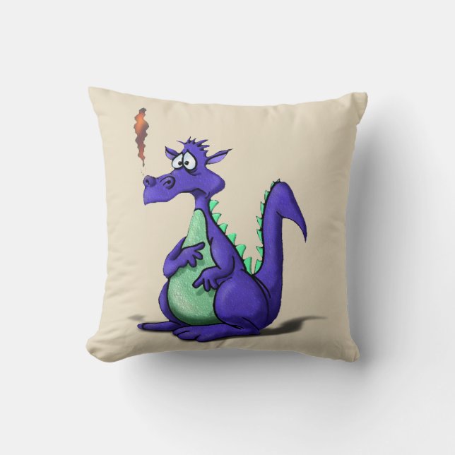 Worried Purple Dragon Cartoon Cushion (Front)
