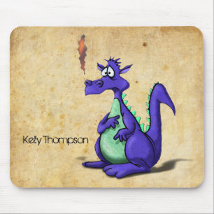 Worried Purple Dragon Cartoon Mouse Pad