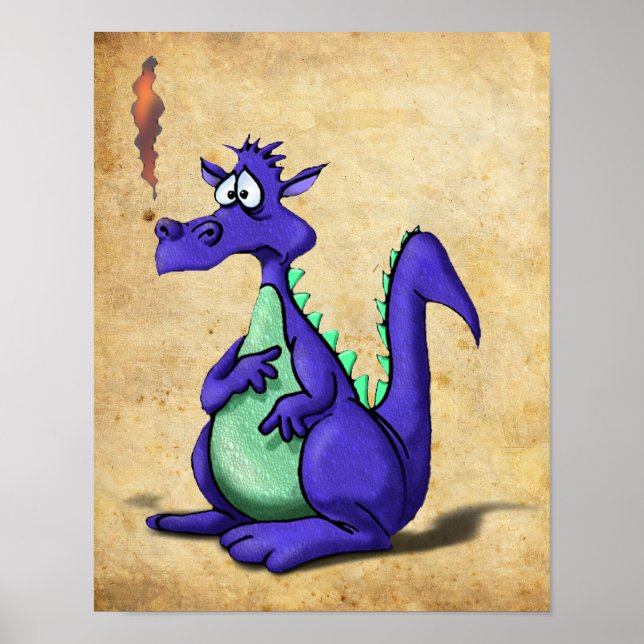 Worried Purple Dragon Cartoon Poster (Front)