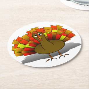 Worried Turkey Thanksgiving Round Paper Coaster