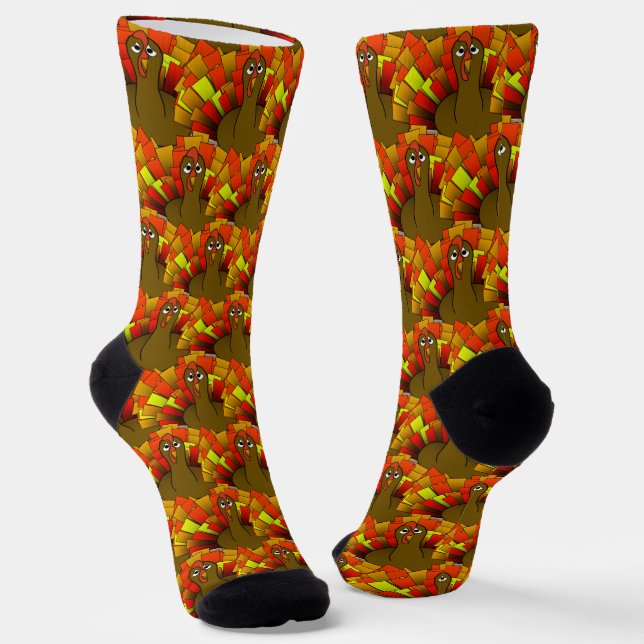 Worried Turkey Thanksgiving Socks (Angled)