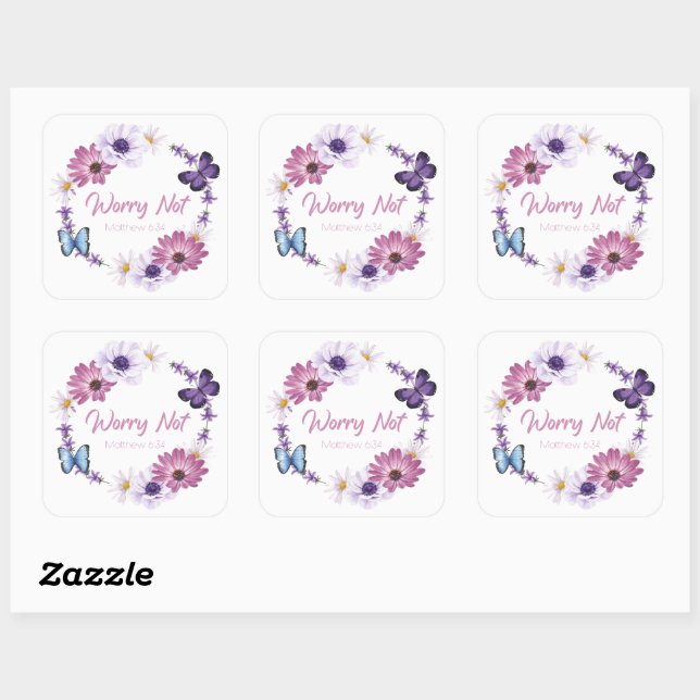 Worry Not Women's Christian Faith Butterfly Bible Square Sticker (Sheet)