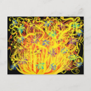 Worship Art Orange Yellow Gold Flames Blue Black Postcard
