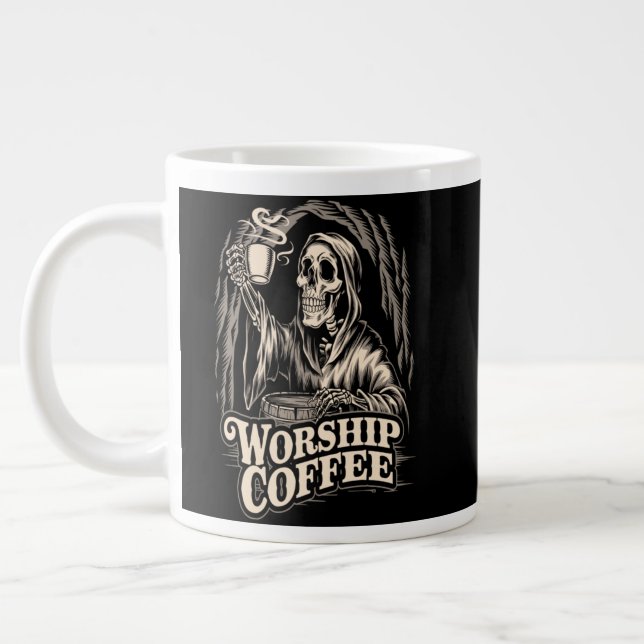 Worship Coffee Skeleton Large Coffee Mug (Left)