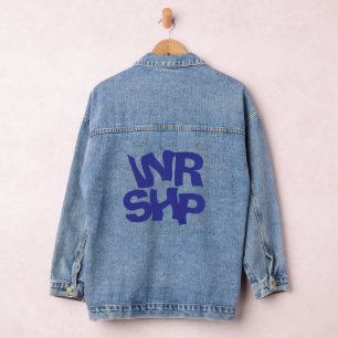 WORSHIP Print Blue Denim Jacket