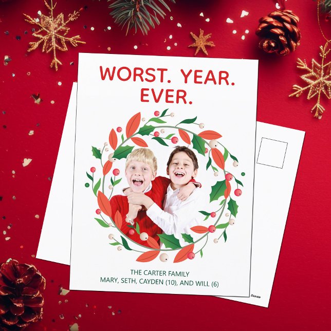 Worst Year Ever Funny Bad Christmas Holiday Postcard (Creator Uploaded)