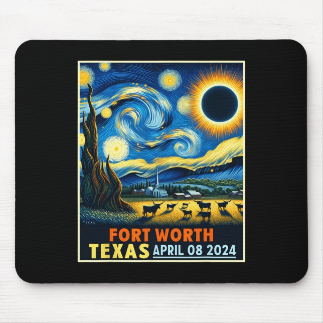 Worth Texas Total Solar Eclipse 2024 Starry Night  Mouse Pad (Front)