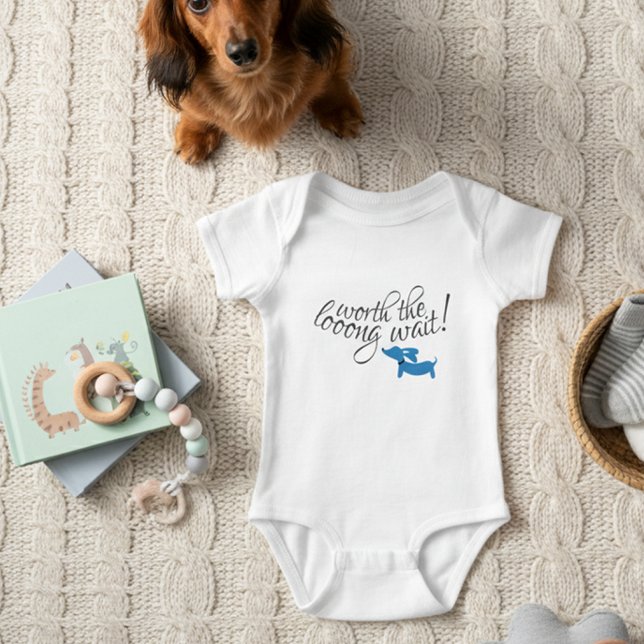 Worth the Long Wait Dachshund Newborn Gift Baby Bodysuit (Worth the long wait dachshund one piece newborn baby outfit for baby shower gifting)