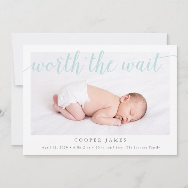 Worth the Wait Photo Birth Announcement (Front)