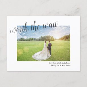 Worth The Wait Postponed Wedding Finally Married Announcement Postcard