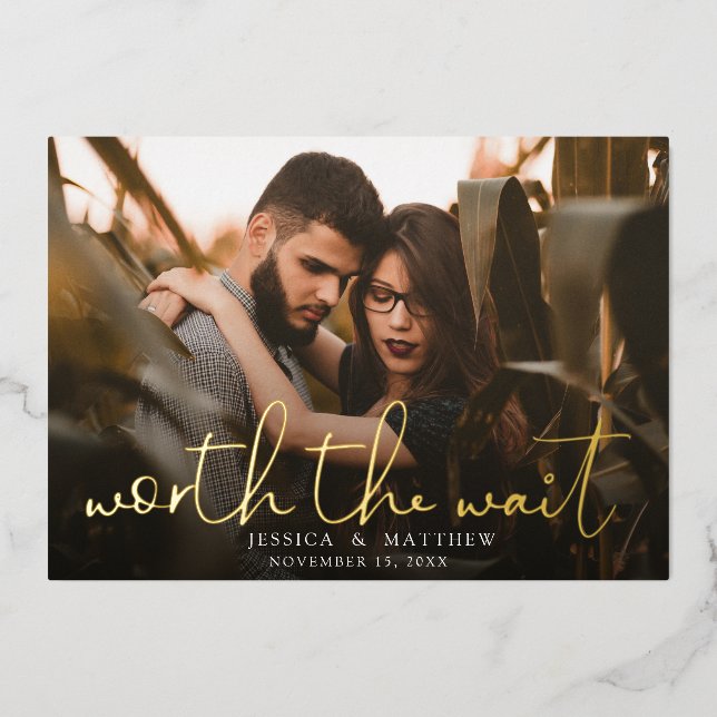 Worth the Wait Wedding Photo Script Save the Date (Front)