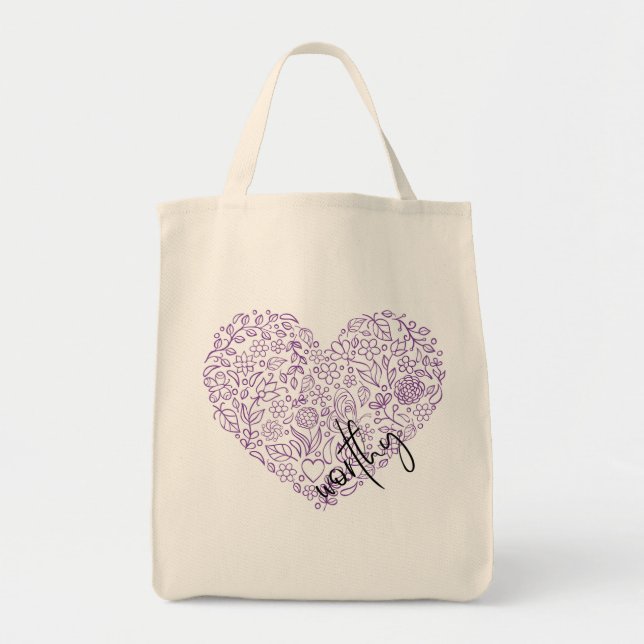 Worthy Heart Tote Bag (purple) (Front)
