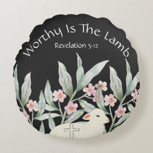 Worthy Is The Lamb Round Throw Pillow