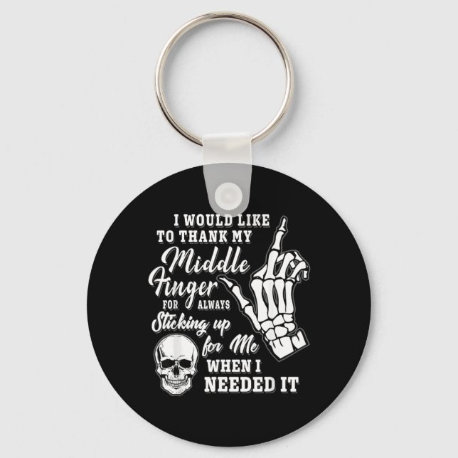 Would Like To Thank Middle Finger Skeleton Key Ring (Front)