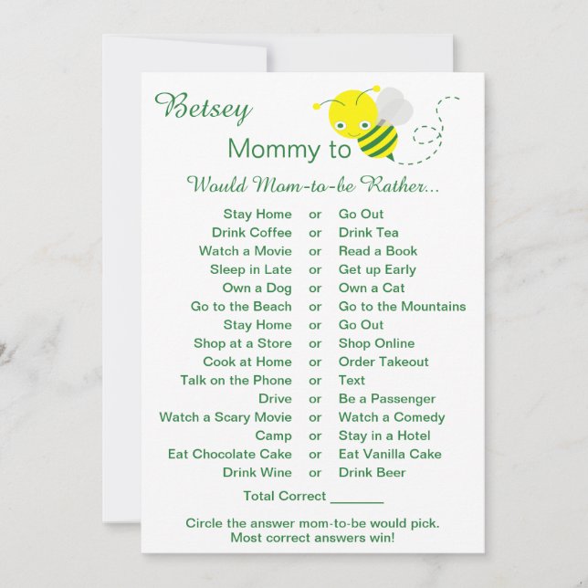Would Mum Rather Baby Shower Game Cards (Front)