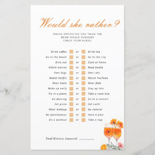 Would She Rather Aperol Spritz Bridal Shower Game
