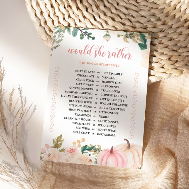 Would She Rather Autumn Baby Shower Game Card (Creator Uploaded)