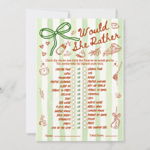 Would She Rather Baby Shower Game in Red Green