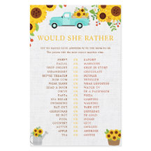 Would She Rather Baby Shower Game, Sunflower