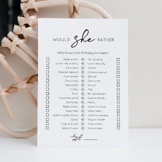 Would She Rather Birthday Party game Card