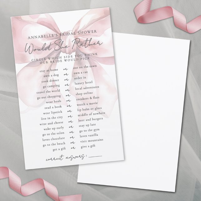 Would She Rather Blush Pink Bow Bridal Shower (Would She Rather Blush Pink Bow Bridal Shower)