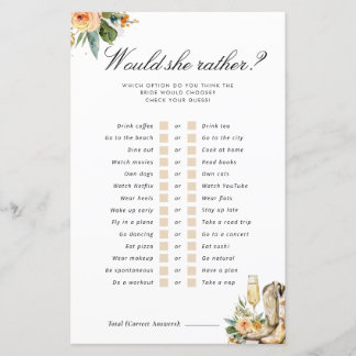 Would She Rather Boots Bubbly Bridal Shower Game