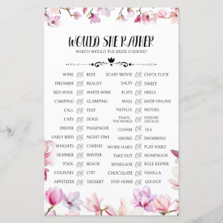 Would She Rather Bridal Shower Game