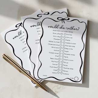 Would She Rather Bridal Shower Game Black Bow Advice Card