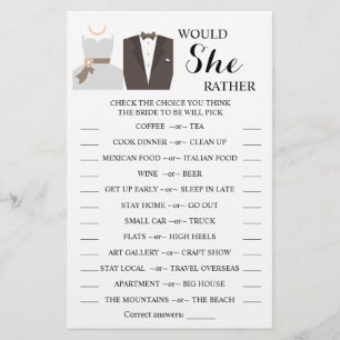 Would She Rather Bridal Shower Game Card