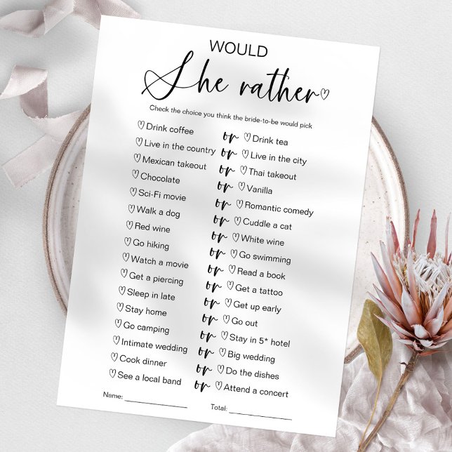 Would She Rather Bridal Shower Game  Invitation (Creator Uploaded)
