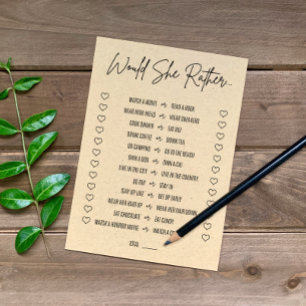 Would She Rather Bridal Shower Game Program