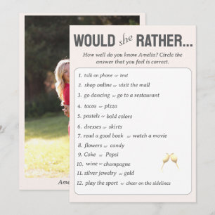 Would She Rather? Bridal Shower Game with Photo Advice Card