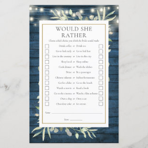 Would She Rather Bridal Shower Tea Party Game
