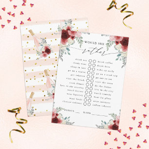 Would She Rather Champagne Floral Party Game Enclo Enclosure Card
