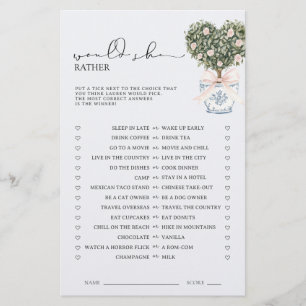 Would She Rather Chinoiserie Pink Shower Game