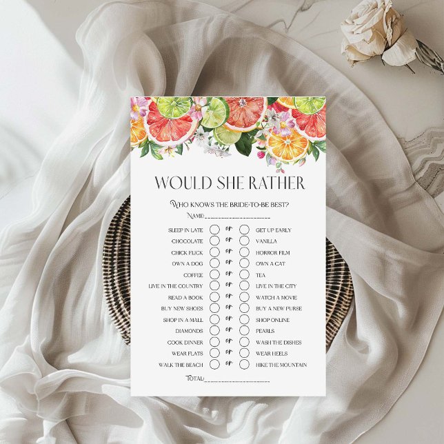 Would She Rather Citrus Summer  Bridal Shower Game (Creator Uploaded)