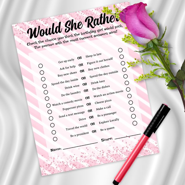 Would she rather? Cocktail Pink Birthday Game (Creator Uploaded)
