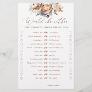 Would She Rather Coffee Bridal Shower Game