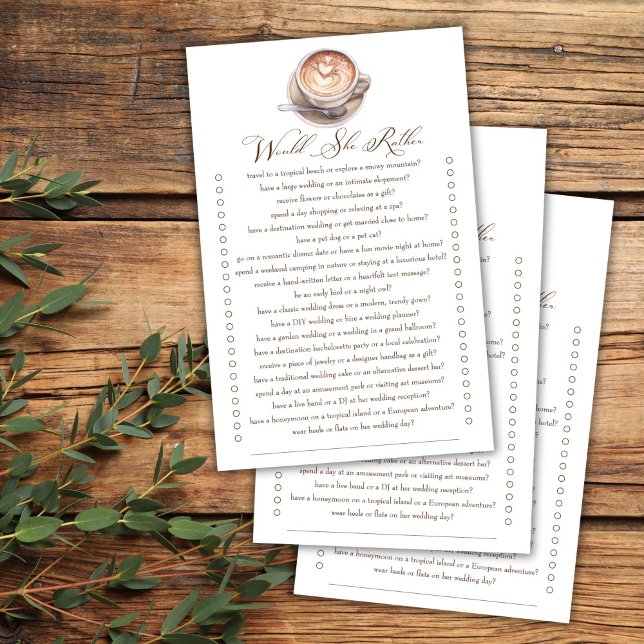 Would she rather coffee fall bridal shower game (Would she rather love is brewing cappuccino coffee fall bridal shower games )