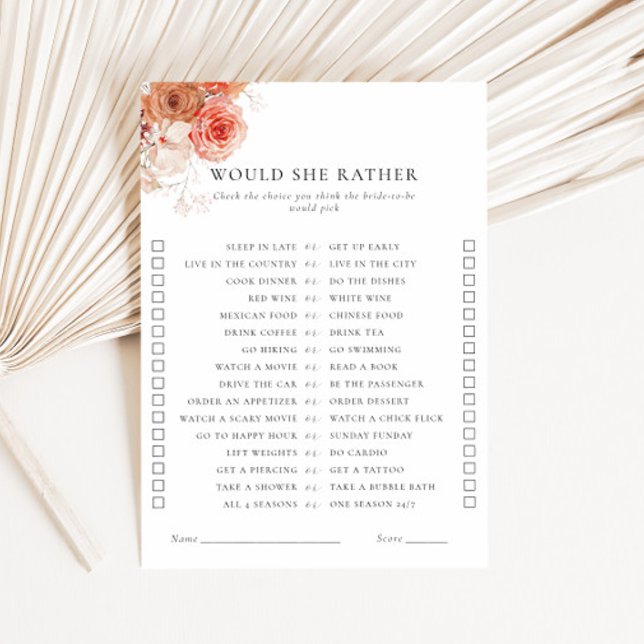 Would She Rather Fall Floral Bridal Shower Game Invitation (Creator Uploaded)