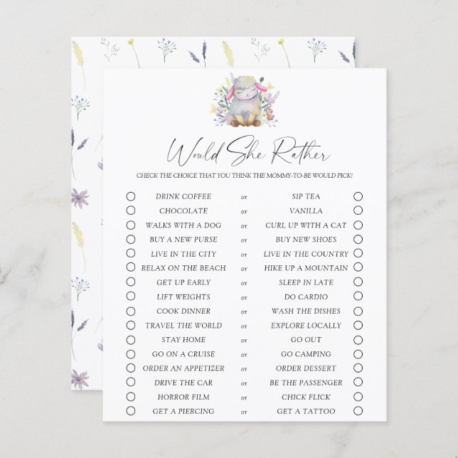 Would She Rather game - Baby Lamb (Front/Back)