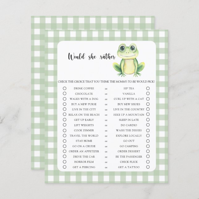 Would She Rather Game Frog Baby Shower (Front/Back)