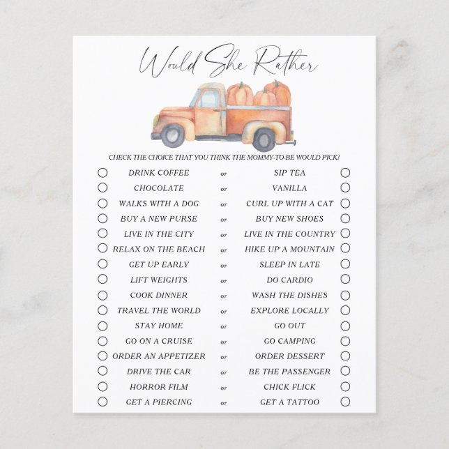 Would She Rather game - Pumpkin truck (Front)