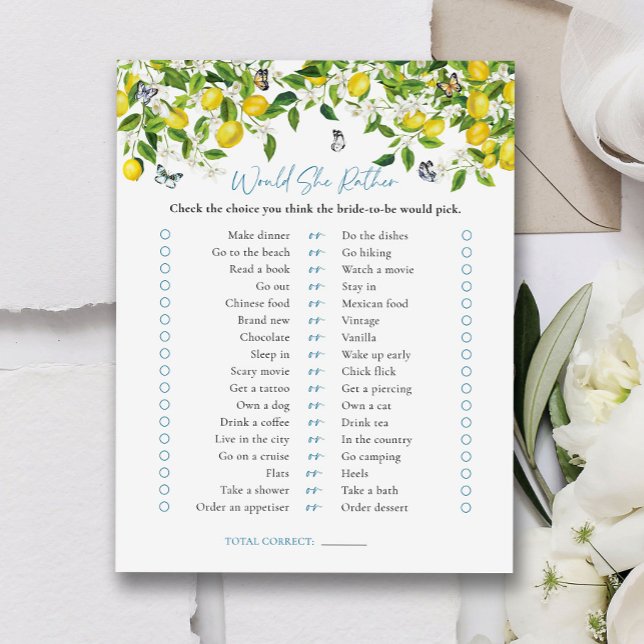 Would She Rather | Lemon Citrus Bridal Shower Game (Creator Uploaded)