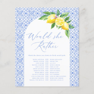 Would she Rather Lemon Italian Bridal Shower Game