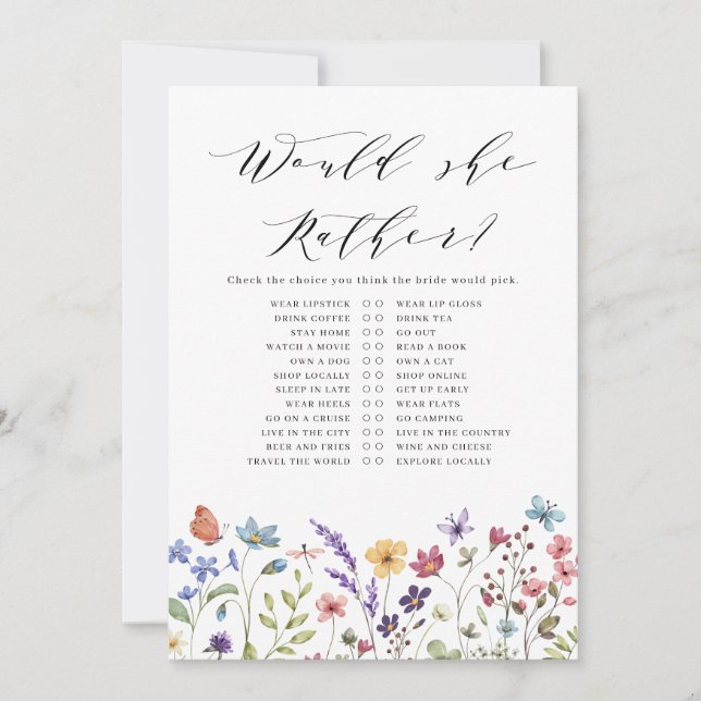 Would She Rather Love in Bloom Game Invitation (Front)