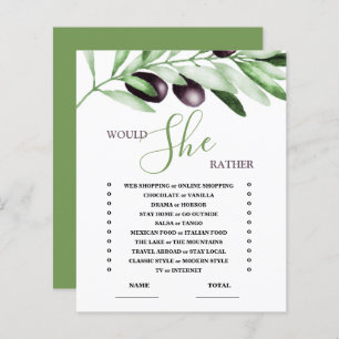 Would She Rather Olive Branch Bridal Shower Game