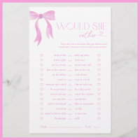 Would She Rather Pink Bow Bridal Shower Game