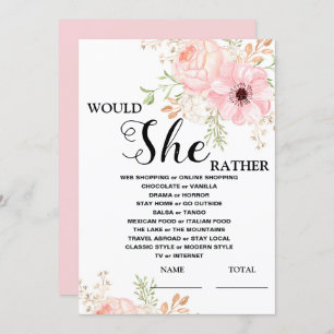 Would She Rather Pink Floral Bridal Game  Invitation